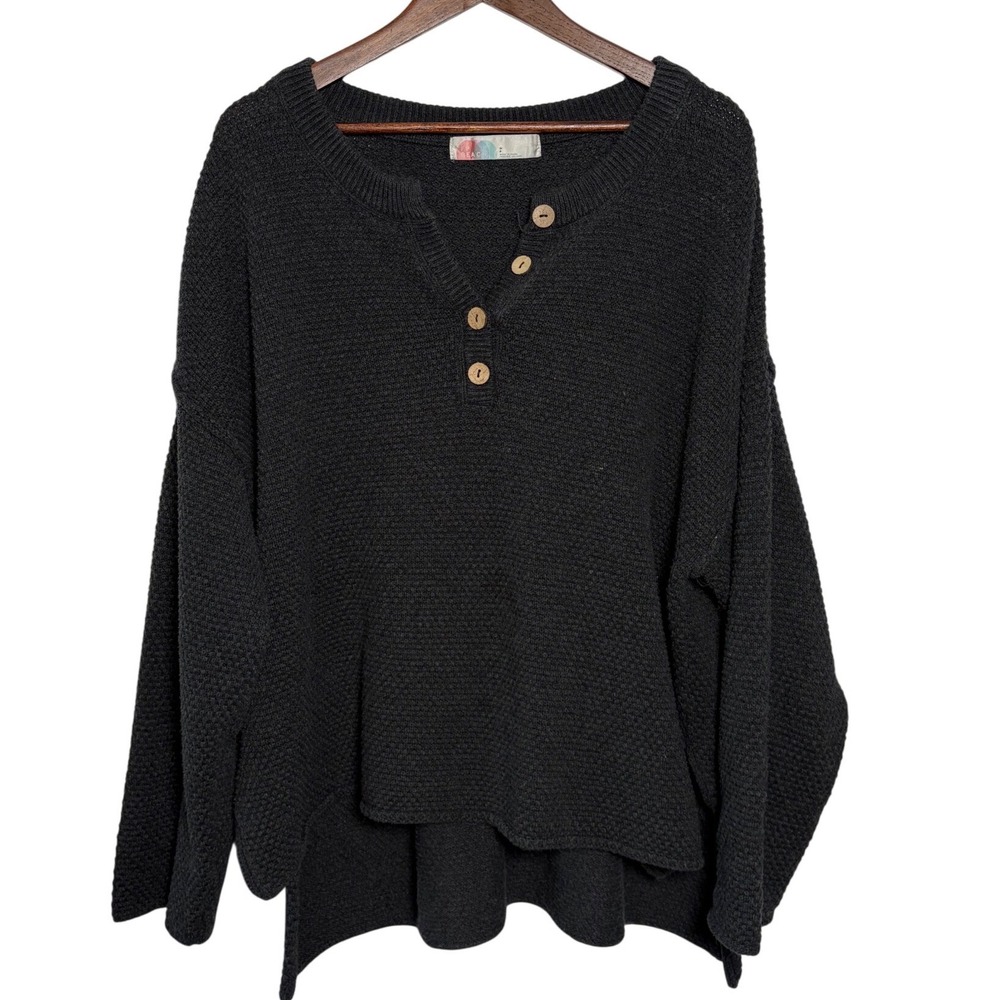 Free People Beach Womens Henley Sweater Charcoal Gray Oversized Knit Small